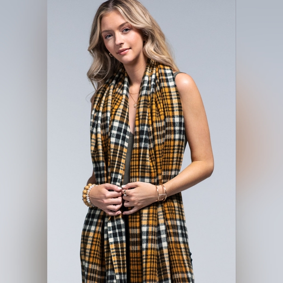 Vintage Cashmere Inspired Plaid Long Scarf w Twisted Fringe Accent - Picture 4 of 7